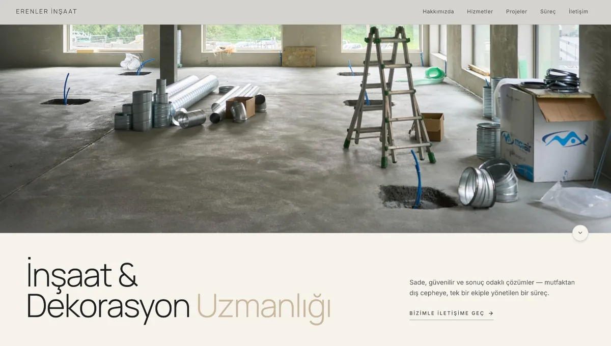 Erenler İnşaat web sitesi ekran görüntüsü — İşletme Sitesi